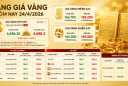 Bảng giá vàng 9999 24K 18K SJC DOJI PNJ hôm nay 24/4/2026