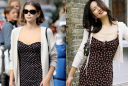 Váy hai dây chấm bi và cardigan len trở thành công thức mặc đẹp được yêu thích mùa hè này