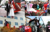Độc đáo rước dâu bằng xe tải, máy xúc ở Trung Quốc