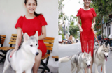 Lâm Khanh Chi mặt mộc điệu đà dắt cún cưng dạo phố
