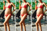 Trang Trần tự tin diện bikini, khoe dáng 'bụng bầu' ở hồ bơi