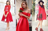 Những mẫu váy đỏ quyến rũ xuống phố ngày giao mùa