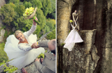 Cặp đôi 'rủ nhau' treo mình trên vách đá chụp ảnh cưới