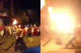 Video: Múa lân thổi lửa đón Trung thu, nam thanh niên bất ngờ bị cháy miệng