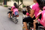 Video gây hốt hoảng: Người phụ nữ đèo 3 trẻ nhỏ, vừa lái xe một tay vừa cho con bú