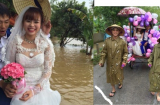 Các cặp cô dâu chú rể đón dâu độc, lạ bất chấp mưa lũ