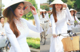 Nắng chang chang, Hà Hồ diện áo dài đội nón lá đạp xe đạp giữa đường