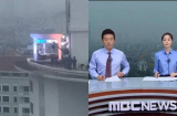 Dân mạng “choáng váng' với hình ảnh đài truyền hình Hàn Quốc đưa tin thời sự ngay trên nóc khách sạn Daewoo Hà Nội