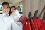 Cô dâu diện chiếc váy đỏ rực rỡ trong ngày cưới nhưng nhìn xuống đôi chân mới giật mình