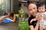 Đàm Thu Trang tập yoga thôi cũng có con gái làm 'cổ động viên', ông xã làm phó nháy