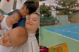 Hà Hồ đưa ba nhóc tỳ đi cổ vũ cho ba Kim Lý chơi tennis, biểu cảm nhăn nhó của cậu út gây sốt