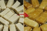 Mẹo rán đậu không cần chảo chống dính, miếng đậu vàng ruộm, không sát chảo