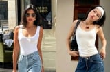 Áo hai dây trắng và quần jeans ống rộng: Bộ đôi đơn giản nhưng luôn nổi bật trong mùa hè