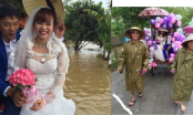 Các cặp cô dâu chú rể đón dâu độc, lạ bất chấp mưa lũ