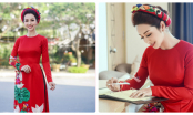 Ngẩn ngơ với bộ áo dài đỏ thêu hoa sen Hoa hậu Jennifer Phạm diện làm MC tại APEC