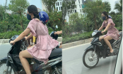 Phóng xe vù vù trên đường nhưng cô gái lại đội mũ bảo hiểm theo phong cách độc lạ khiến ai cũng ngạc nhiên