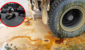 Xe container hung thần đổ dầu mỡ ra đường khiến hàng loạt phụ nữ trượt ngã