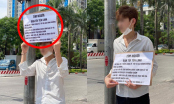 Thanh niên mặc áo trắng đứng ngoài đường giơ biển tìm bạn gái tên Linh, nội dung thông tin khiến ai cũng bất ngờ
