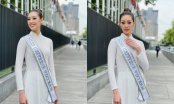 Khánh Vân diện áo dài trắng đến thăm Lãnh sự quán Việt Nam tại New York