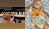 Chị ba Lisa nhà Hà Hồ mới 7 tháng tuổi đã có hứng thú với đàn piano