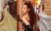 Khánh Vân lên đồ chặt chém lấn át chị em khi làm host Hoa hậu Hoàn Vũ 2022
