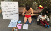 Xót thương: Người đàn ông chỉ mặc quần lót quỳ dưới thời tiết giá lạnh xin được đánh để kiếm tiền cứu con