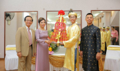 Cận cảnh chiếc áo dài dát vàng trị giá 6.000USD của Chí Anh trong đám cưới