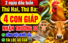 2 ngày đầu tuần Thứ Hai, thứ Ba: 4 con giáp nhận thưởng to