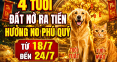 4 tuổi đất nở ra tiền, hưởng no phú quý từ 18/7 đến 24/7