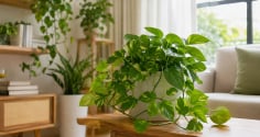 Vị trí đặt cây trầu bà giúp mang lại màu xanh thư thái, tăng tập trung, thu hút may mắn