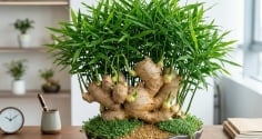 Cách trồng gừng bonsai phong thủy xanh mướt, mầm đâm tua tủa