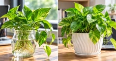 Trồng cây trầu bà phong thủy cho bàn làm việc nên trồng thủy sinh hay trồng đất?