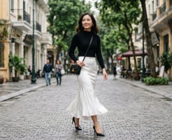 Váy lụa đen trắng “lên ngôi” 2026: Mặc đúng là sang, sai dễ lộ dáng