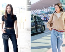 Sao Hàn đồng loạt diện denim và túi xách cỡ lớn, tạo nên xu hướng thời trang sân bay năm 2026