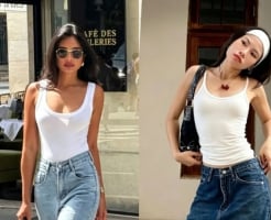 Áo hai dây trắng và quần jeans ống rộng: Bộ đôi đơn giản nhưng luôn nổi bật trong mùa hè