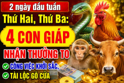 2 ngày đầu tuần Thứ Hai, thứ Ba: 4 con giáp nhận thưởng to
