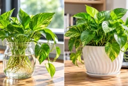 Trồng cây trầu bà phong thủy cho bàn làm việc nên trồng thủy sinh hay trồng đất?
