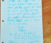 Lá thư đáng yêu con gái viết xin cho bố nghỉ phép