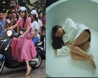 Văn Mai Hương nằm trong bồn tắm khoe chân dài, Hà Hồ chở fan đi thử xe