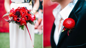 Hoa cài áo chú rể kết hợp độc đáo với hoa cô dâu