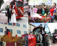 Độc đáo rước dâu bằng xe tải, máy xúc ở Trung Quốc