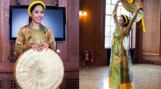 Nguyễn Thị Loan mặc tứ thân,múa nón quai thao tại Miss World