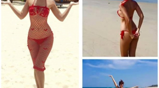 Hà Anh mặc bikini lưới khoe đường cong nóng bỏng trên bãi biển