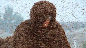 Lão nông thản nhiên hút thuốc dù hơn 100kg ong đốt kín người