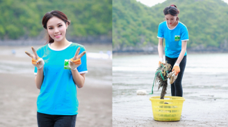 Hoa hậu Kỳ Duyên giản dị nhặt rác trên bờ biển
