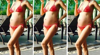 Trang Trần tự tin diện bikini, khoe dáng 'bụng bầu' ở hồ bơi