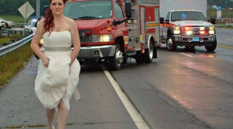 'Nữ anh hùng' cứu người khi đang mặc váy cưới