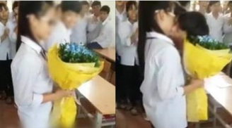 Clip: Ngày 20/10, học sinh tặng hoa và... hôn nhau ngay trong lớp