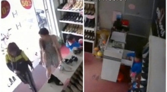 Clip: Mẹ đánh lạc hướng để con 3 tuổi trộm tiền ở Hà Nội