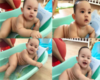 Con trai Khánh Thi - Phan Hiển thích thú được tắm và nghịch nước